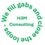 H3M Consulting Logo med text " We fill gabs and close loops"