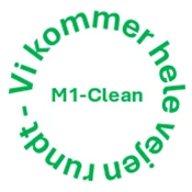 M1-Clean Logo med text " Vi kommer hele vejen rundt"