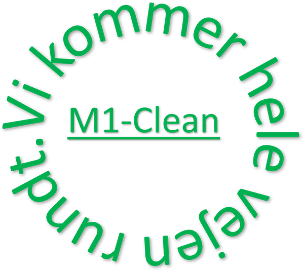 M1-Clean logo med slogan, "Vi kommer hele vejen rundt"