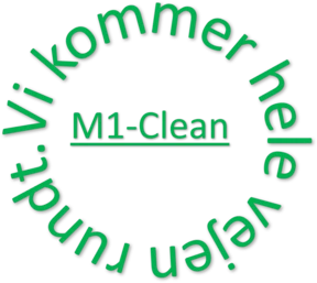 M1-Clean Logo med text " Vi kommer hele vejen rundt"