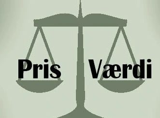 En vægt med ordene "Pris" og "Værdi" til venstre og højre side